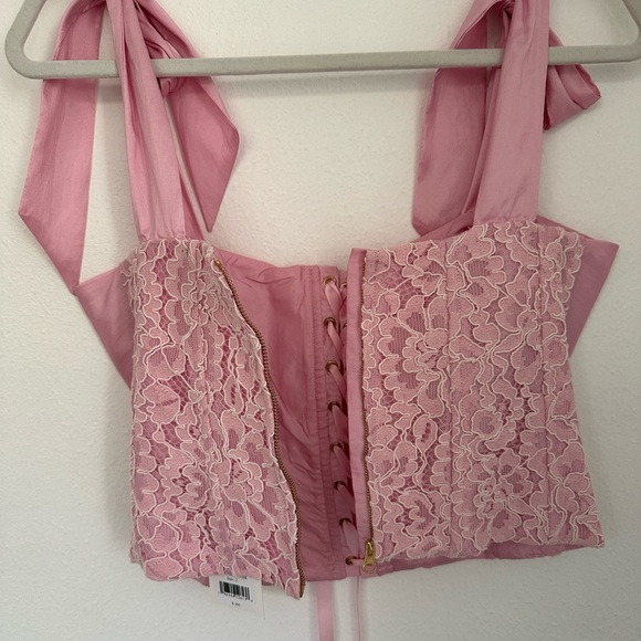 NWT LoveShackFancy Azina Lace Front Tie Shoulder Bustier Top - Ballerina Pink - Picture 8 of 16
